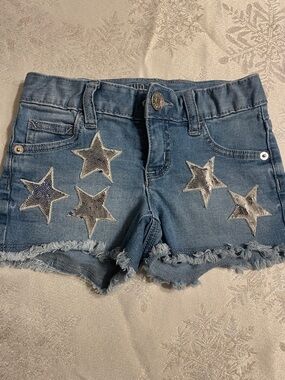 Justice Blue Denim Shorts with Silver Sequin Stars